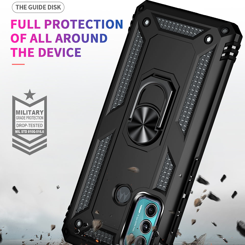 Miltary Grade Drop Protection Magnetic Ring Kickstand Hybrid Plastic PC+TPU Impact Resistant Case Cover for Motorola Moto G60 / G40 Fusion