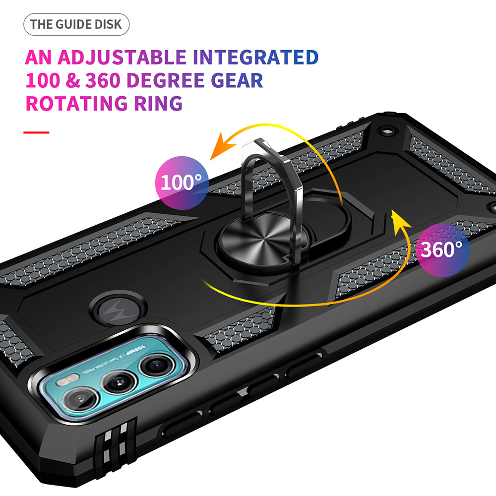 Miltary Grade Drop Protection Magnetic Ring Kickstand Hybrid Plastic PC+TPU Impact Resistant Case Cover for Motorola Moto G60 / G40 Fusion