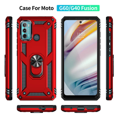 Miltary Grade Drop Protection Magnetic Ring Kickstand Hybrid Plastic PC+TPU Impact Resistant Case Cover for Motorola Moto G60 / G40 Fusion