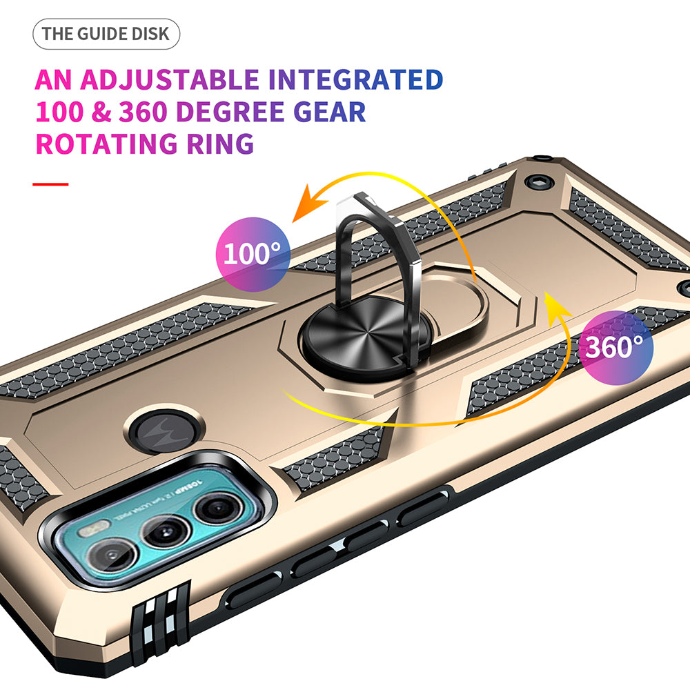 Miltary Grade Drop Protection Magnetic Ring Kickstand Hybrid Plastic PC+TPU Impact Resistant Case Cover for Motorola Moto G60 / G40 Fusion