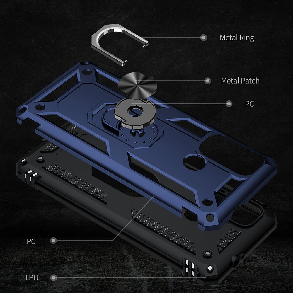 Miltary Grade Drop Protection Magnetic Ring Kickstand Hybrid Plastic PC+TPU Impact Resistant Case Cover for Motorola Moto G60 / G40 Fusion