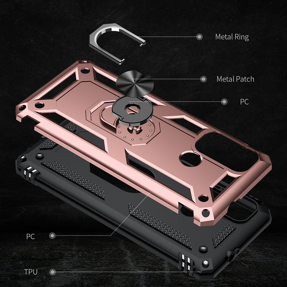 Miltary Grade Drop Protection Magnetic Ring Kickstand Hybrid Plastic PC+TPU Impact Resistant Case Cover for Motorola Moto G60 / G40 Fusion