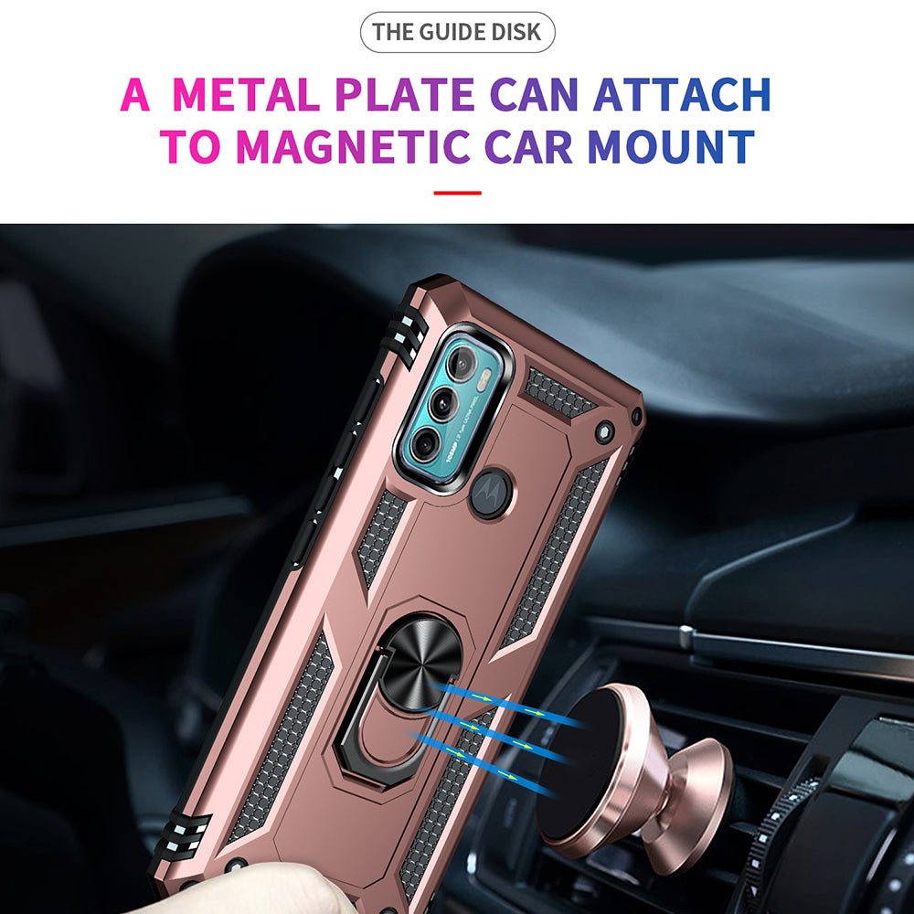 Miltary Grade Drop Protection Magnetic Ring Kickstand Hybrid Plastic PC+TPU Impact Resistant Case Cover for Motorola Moto G60 / G40 Fusion