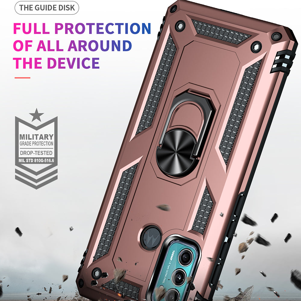 Miltary Grade Drop Protection Magnetic Ring Kickstand Hybrid Plastic PC+TPU Impact Resistant Case Cover for Motorola Moto G60 / G40 Fusion