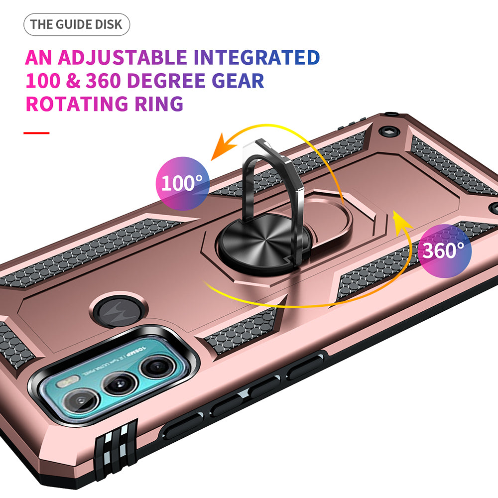 Miltary Grade Drop Protection Magnetic Ring Kickstand Hybrid Plastic PC+TPU Impact Resistant Case Cover for Motorola Moto G60 / G40 Fusion