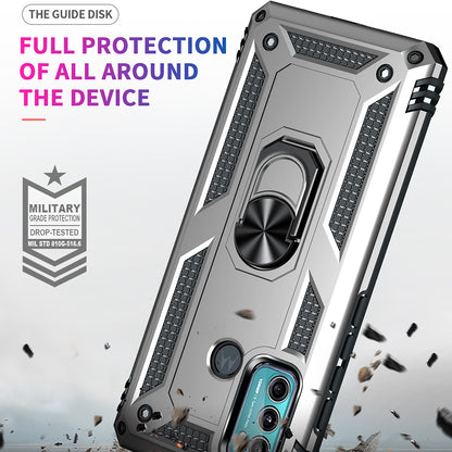 Miltary Grade Drop Protection Magnetic Ring Kickstand Hybrid Plastic PC+TPU Impact Resistant Case Cover for Motorola Moto G60 / G40 Fusion