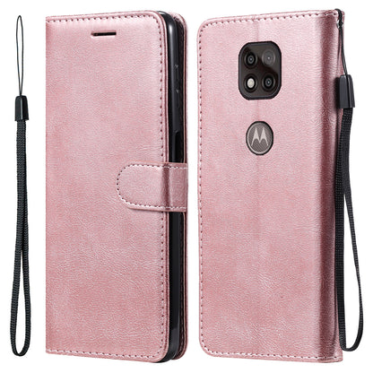 Full Protection Folio Flip Plain Leather Phone Wallet Stand Shell with Strap for Motorola Moto G Power (2021)