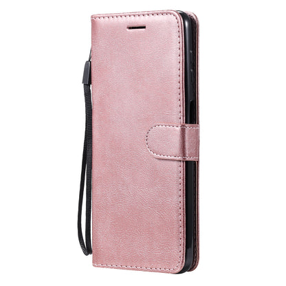 Full Protection Folio Flip Plain Leather Phone Wallet Stand Shell with Strap for Motorola Moto G Power (2021)