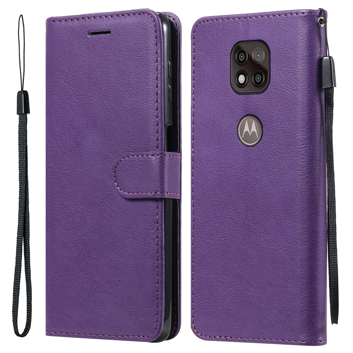 Full Protection Folio Flip Plain Leather Phone Wallet Stand Shell with Strap for Motorola Moto G Power (2021)