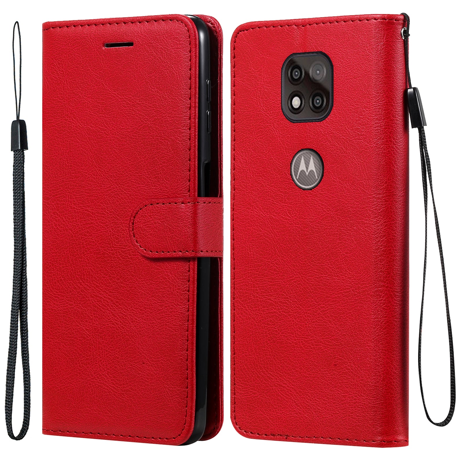 Full Protection Folio Flip Plain Leather Phone Wallet Stand Shell with Strap for Motorola Moto G Power (2021)