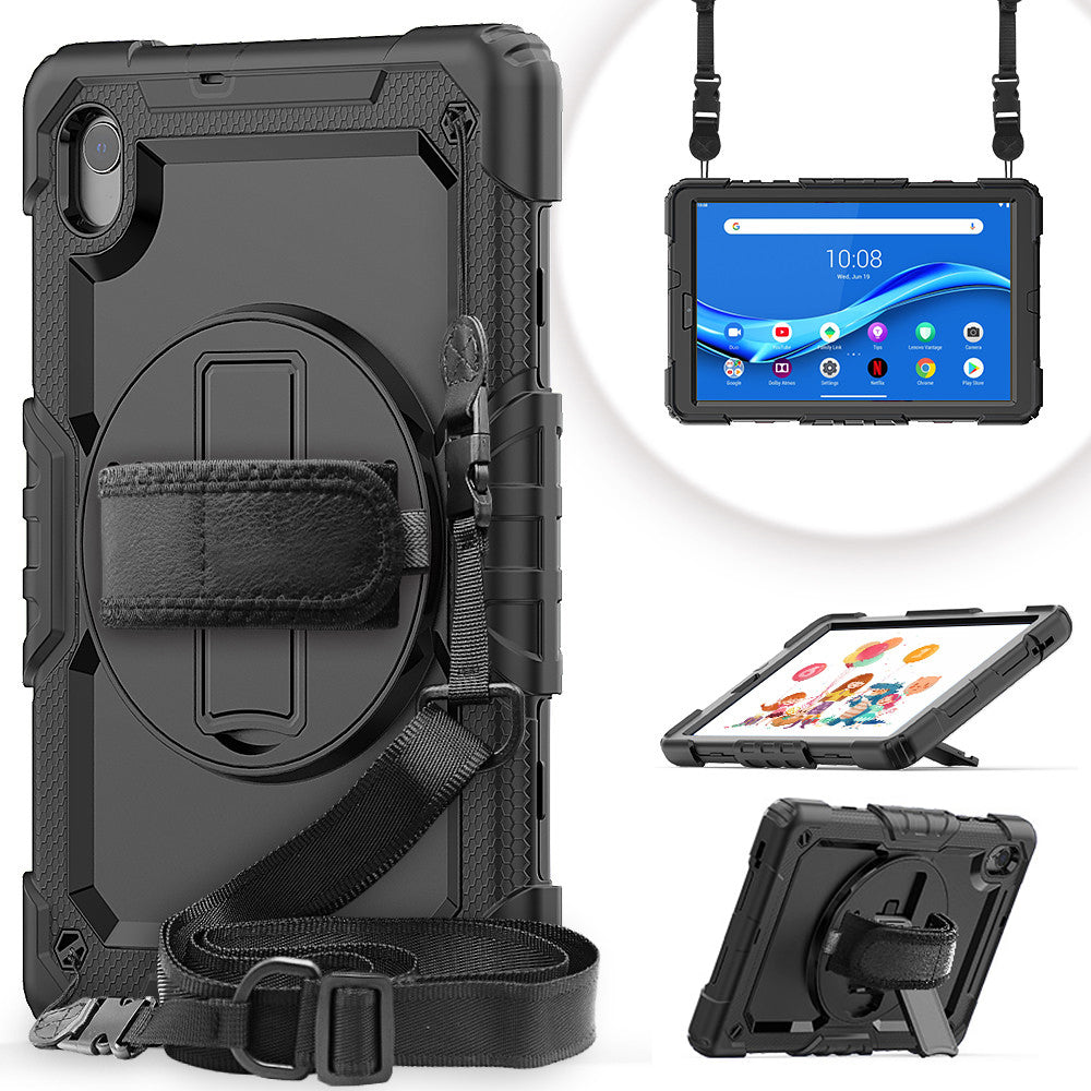 PC + Silicone + PET Front Film Tablet Combo Shell with Kickstand and Shoulder Strap for Lenovo Tab M10 HD Gen 2 TB-306X(F)