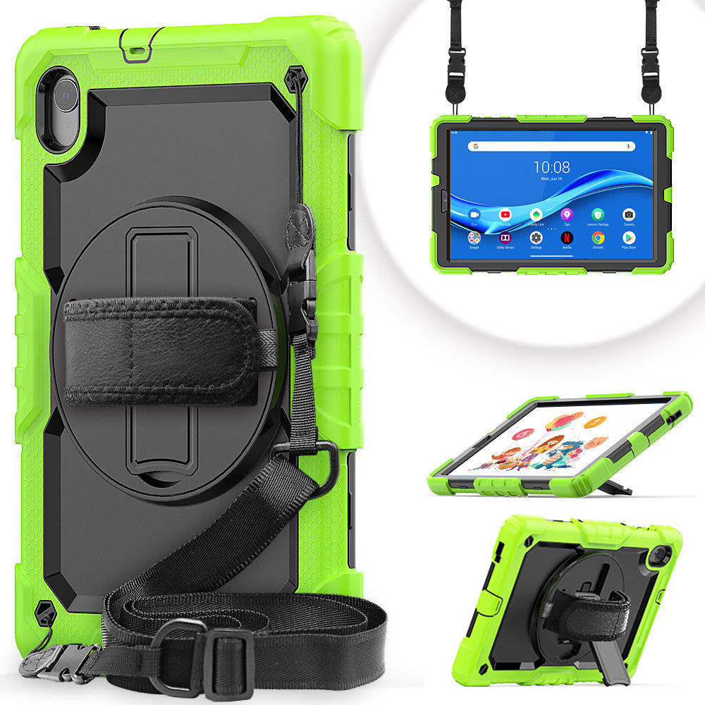 PC + Silicone + PET Front Film Tablet Combo Shell with Kickstand and Shoulder Strap for Lenovo Tab M10 HD Gen 2 TB-306X(F)