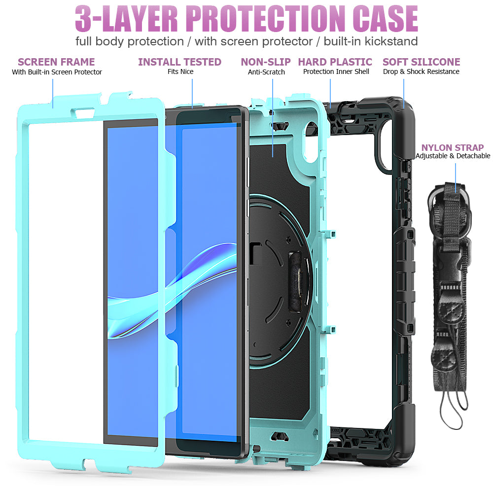 PC + Silicone + PET Front Film Tablet Combo Shell with Kickstand and Shoulder Strap for Lenovo Tab M10 HD Gen 2 TB-306X(F)