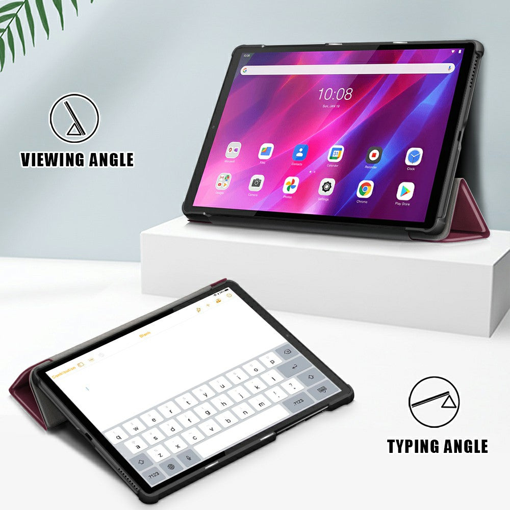 Tri-fold Soft Leather Flip Stand Smart Protective Cover with Sleep / Wake Feature for Lenovo Tab K10/Tab M10 Plus