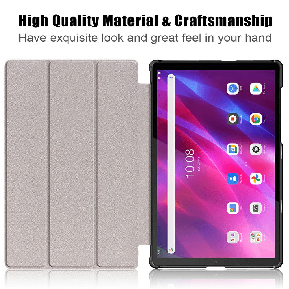 Tri-fold Soft Leather Flip Stand Smart Protective Cover with Sleep / Wake Feature for Lenovo Tab K10/Tab M10 Plus