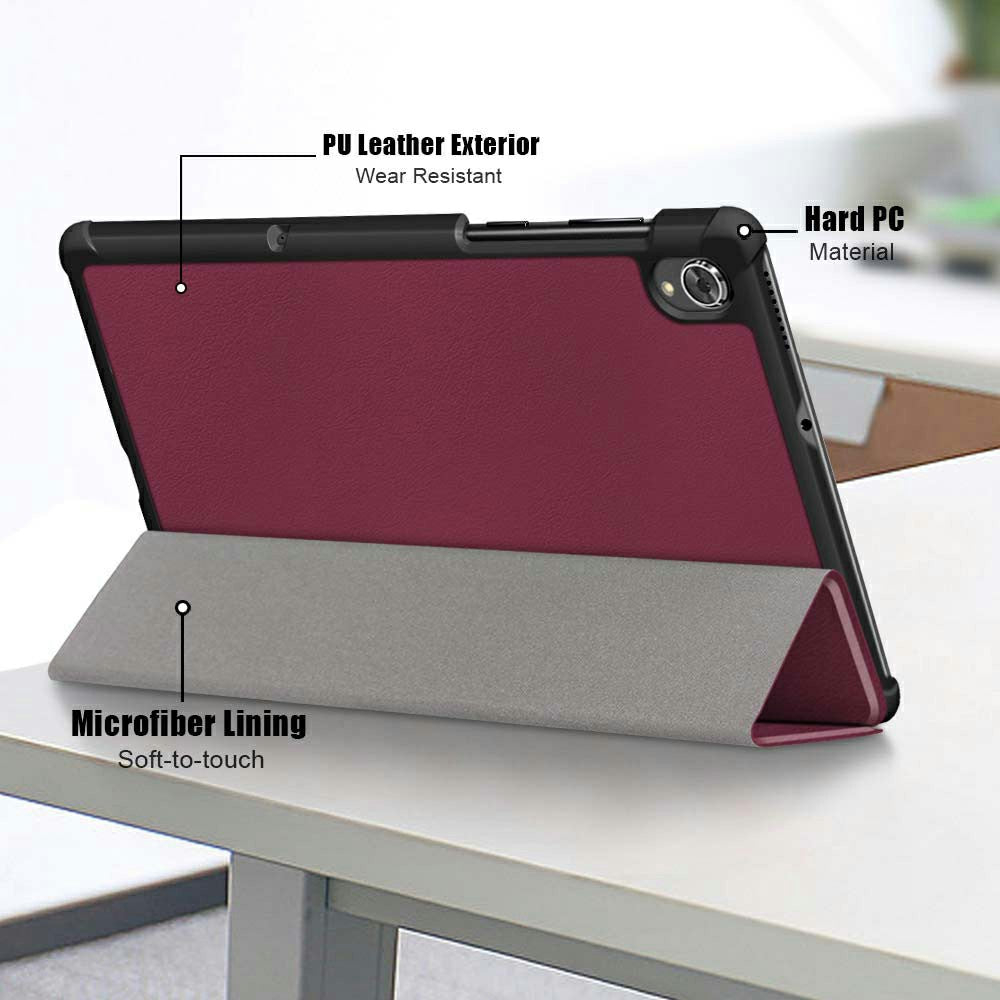 Tri-fold Soft Leather Flip Stand Smart Protective Cover with Sleep / Wake Feature for Lenovo Tab K10/Tab M10 Plus