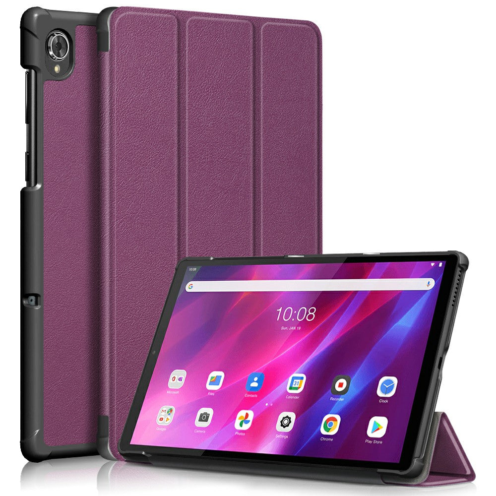 Tri-fold Soft Leather Flip Stand Smart Protective Cover with Sleep / Wake Feature for Lenovo Tab K10/Tab M10 Plus