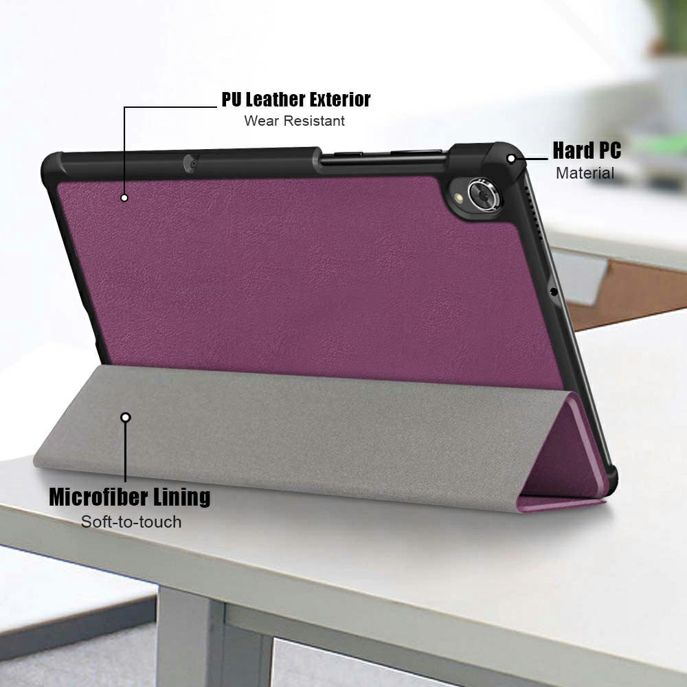 Tri-fold Soft Leather Flip Stand Smart Protective Cover with Sleep / Wake Feature for Lenovo Tab K10/Tab M10 Plus