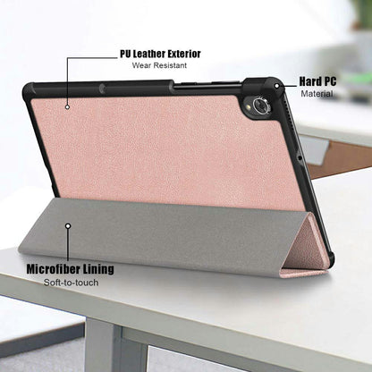 Tri-fold Soft Leather Flip Stand Smart Protective Cover with Sleep / Wake Feature for Lenovo Tab K10/Tab M10 Plus