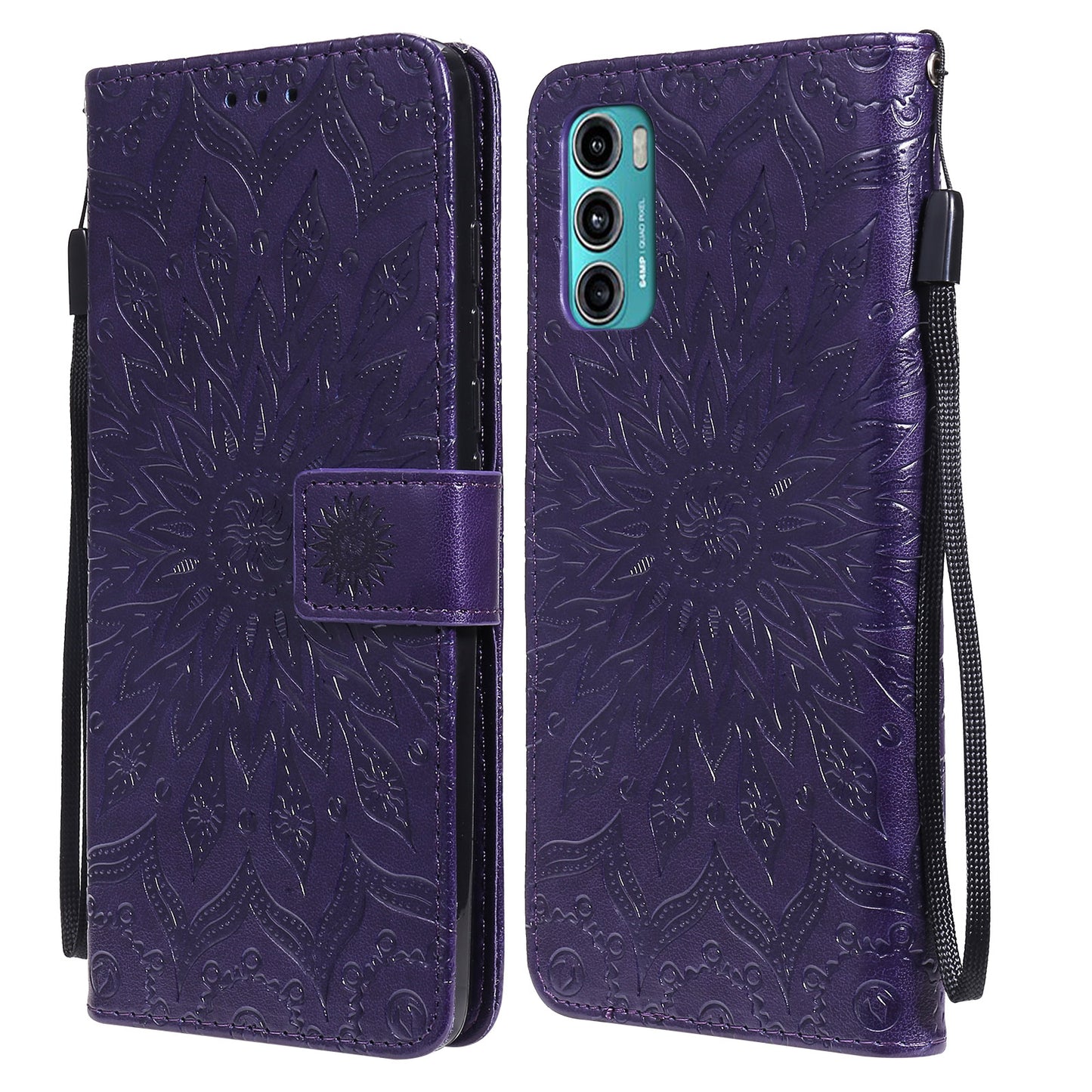 Stylish KT Imprinting Flower Series-1 Flower Pattern PU Leather Full Protection Wallet Phone Stand Cover for Motorola Moto G60 / Moto G40 Fusion