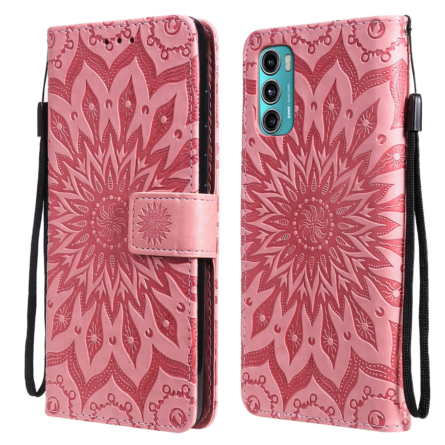 Stylish KT Imprinting Flower Series-1 Flower Pattern PU Leather Full Protection Wallet Phone Stand Cover for Motorola Moto G60 / Moto G40 Fusion