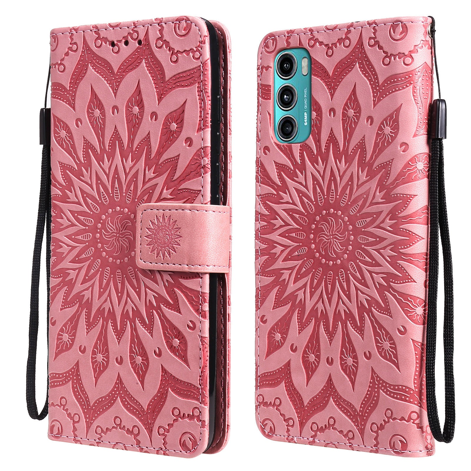 Stylish KT Imprinting Flower Series-1 Flower Pattern PU Leather Full Protection Wallet Phone Stand Cover for Motorola Moto G60 / Moto G40 Fusion