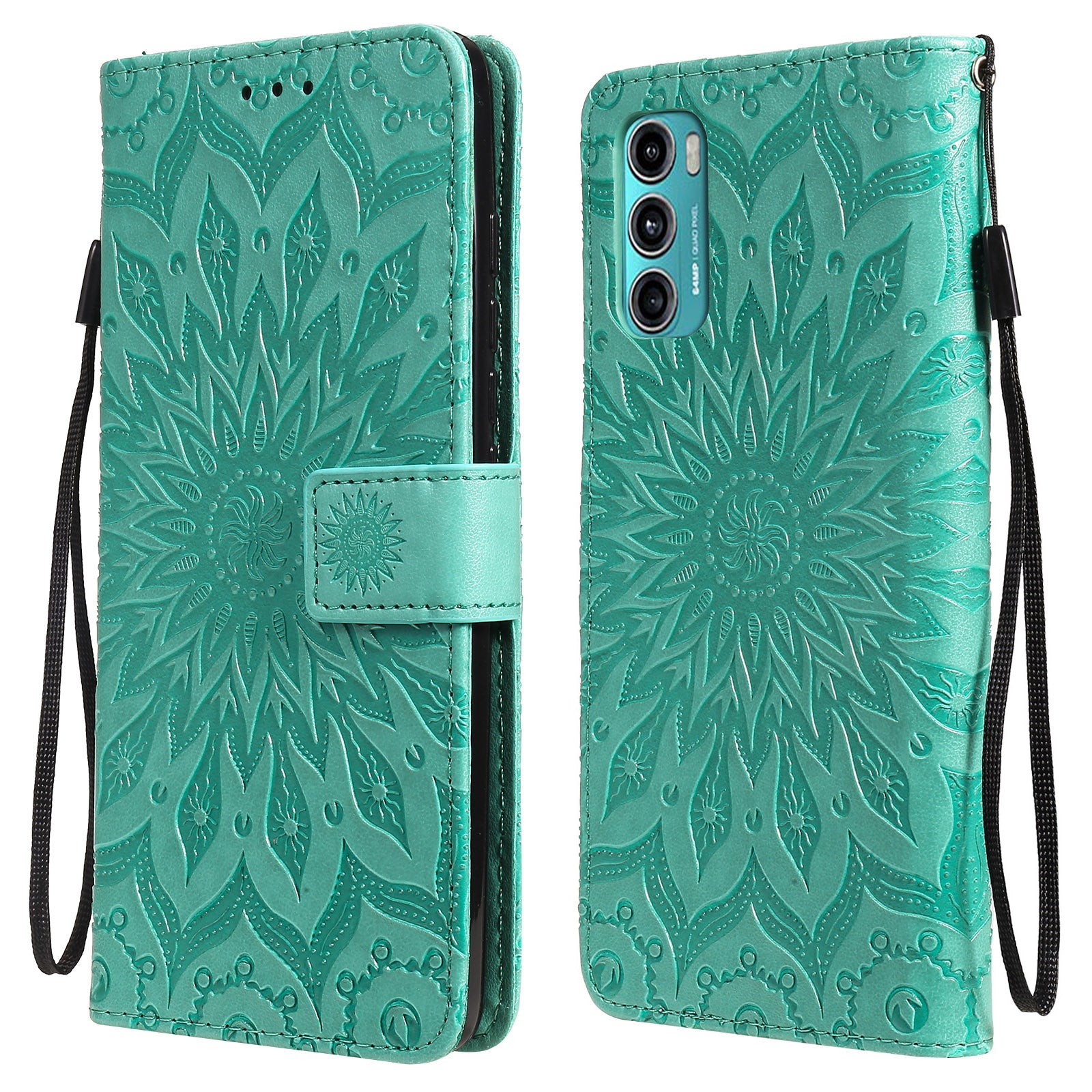 Stylish KT Imprinting Flower Series-1 Flower Pattern PU Leather Full Protection Wallet Phone Stand Cover for Motorola Moto G60 / Moto G40 Fusion