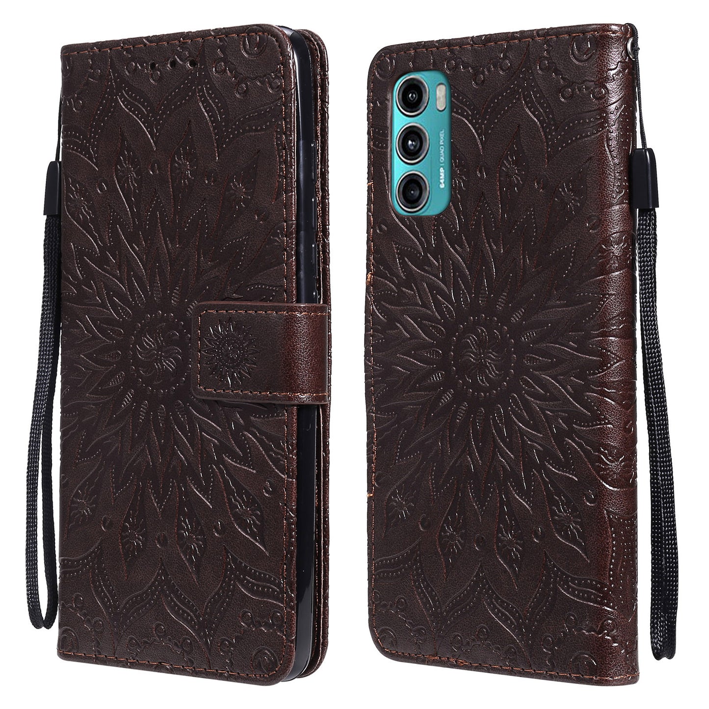 Stylish KT Imprinting Flower Series-1 Flower Pattern PU Leather Full Protection Wallet Phone Stand Cover for Motorola Moto G60 / Moto G40 Fusion