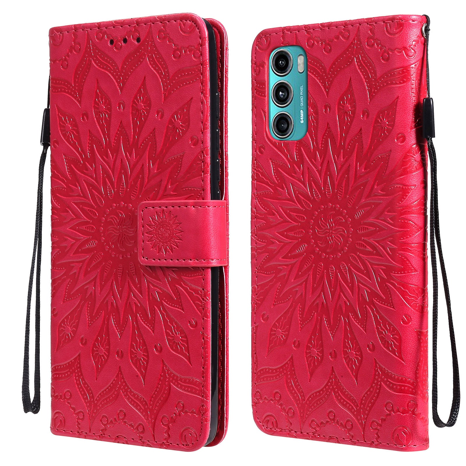 Stylish KT Imprinting Flower Series-1 Flower Pattern PU Leather Full Protection Wallet Phone Stand Cover for Motorola Moto G60 / Moto G40 Fusion