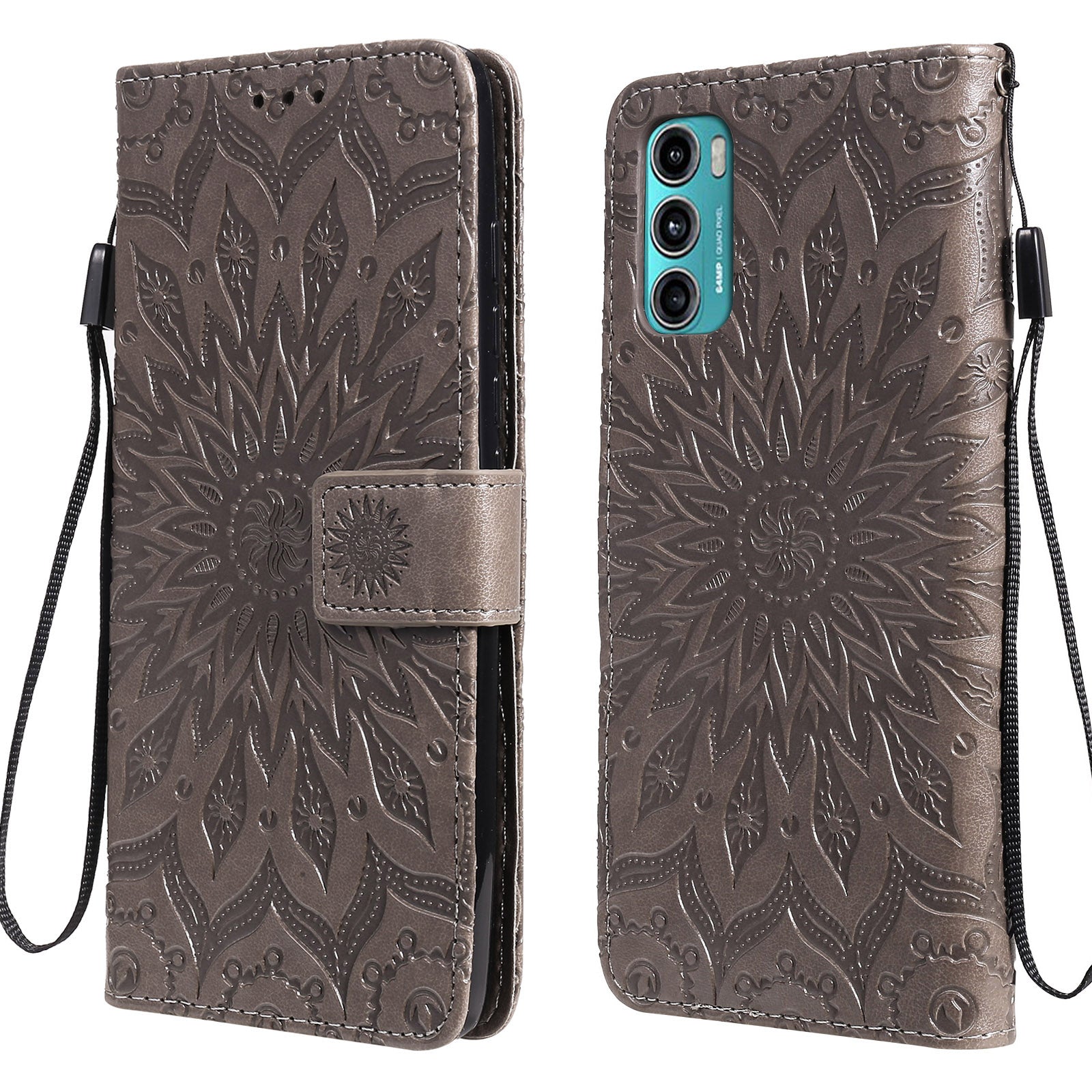 Stylish KT Imprinting Flower Series-1 Flower Pattern PU Leather Full Protection Wallet Phone Stand Cover for Motorola Moto G60 / Moto G40 Fusion