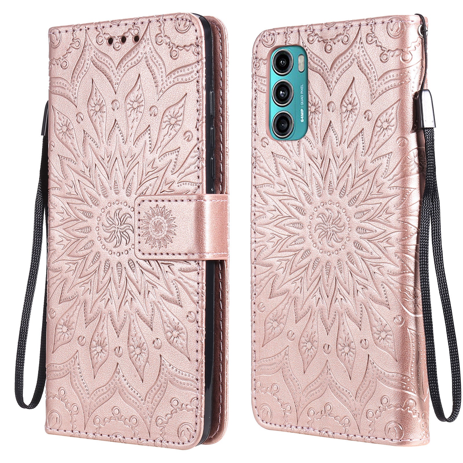 Stylish KT Imprinting Flower Series-1 Flower Pattern PU Leather Full Protection Wallet Phone Stand Cover for Motorola Moto G60 / Moto G40 Fusion