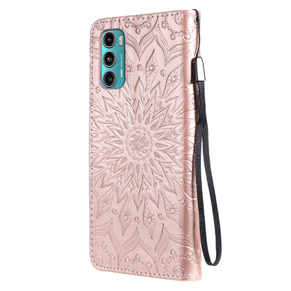 Stylish KT Imprinting Flower Series-1 Flower Pattern PU Leather Full Protection Wallet Phone Stand Cover for Motorola Moto G60 / Moto G40 Fusion