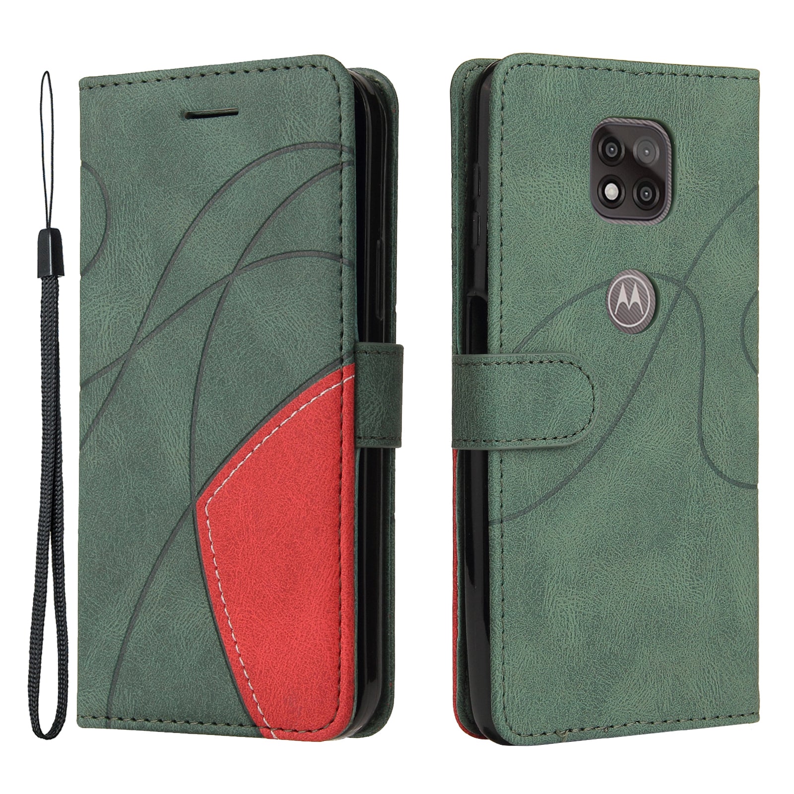 KT Leather Series-1 Splicing Color Horizontal Flip Leather Wallet Stand Case with Handy Strap for Motorola Moto G Power (2021)