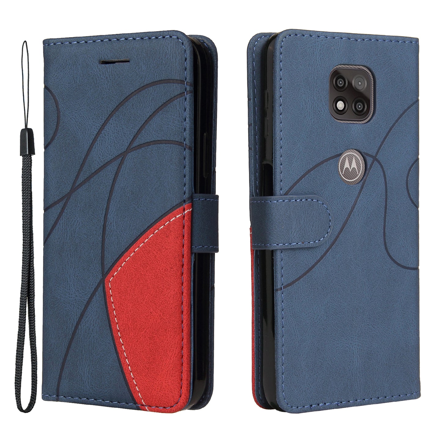 KT Leather Series-1 Splicing Color Horizontal Flip Leather Wallet Stand Case with Handy Strap for Motorola Moto G Power (2021)