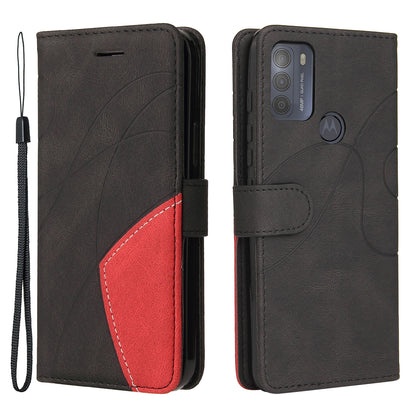 KT Leather Series-1 Splicing Magnetic Clasp Design for Motorola Moto G50, PU Leather Flip Folio Stand Cover with Wrist Strap