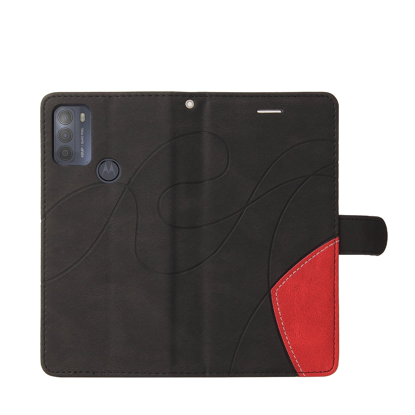 KT Leather Series-1 Splicing Magnetic Clasp Design for Motorola Moto G50, PU Leather Flip Folio Stand Cover with Wrist Strap