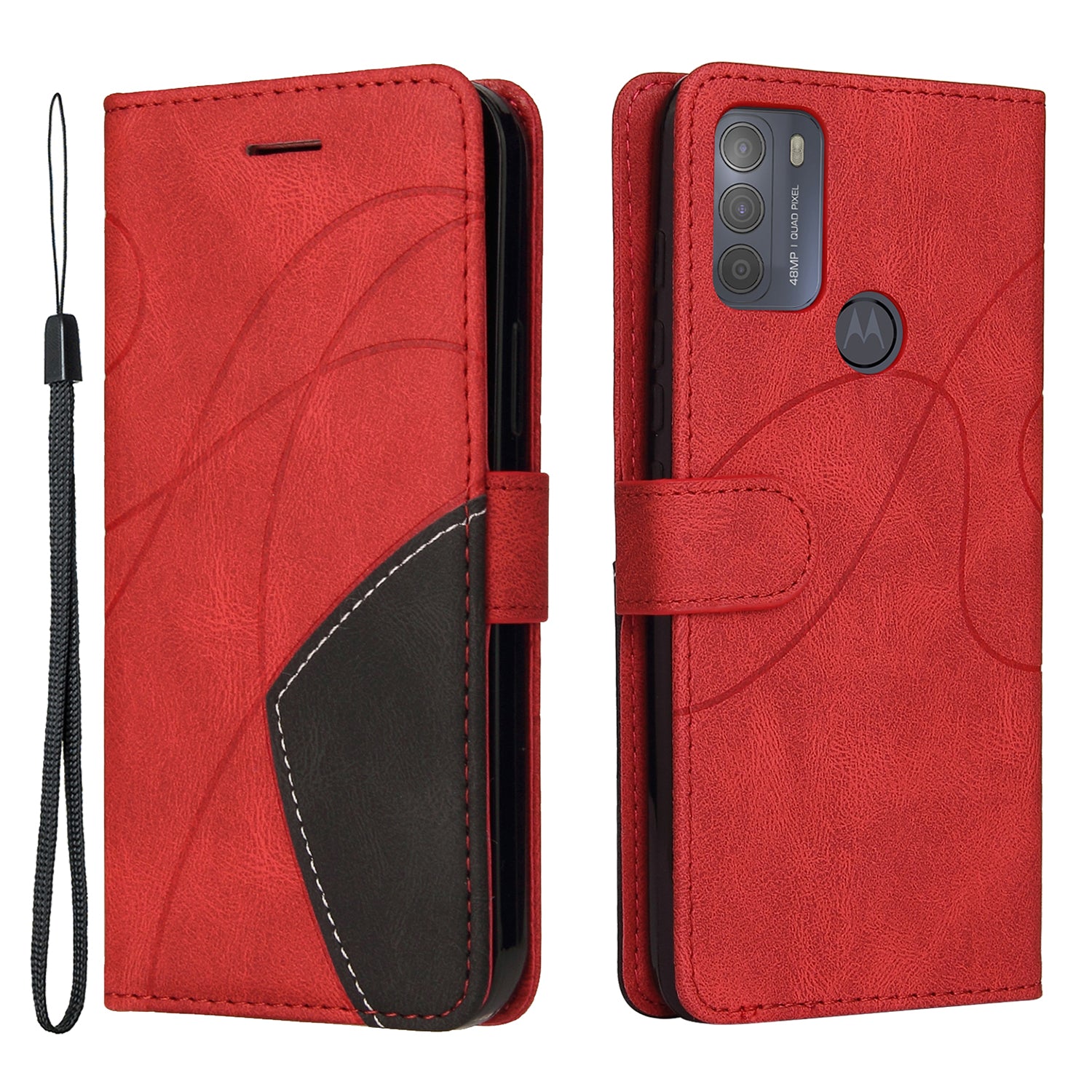 KT Leather Series-1 Splicing Magnetic Clasp Design for Motorola Moto G50, PU Leather Flip Folio Stand Cover with Wrist Strap