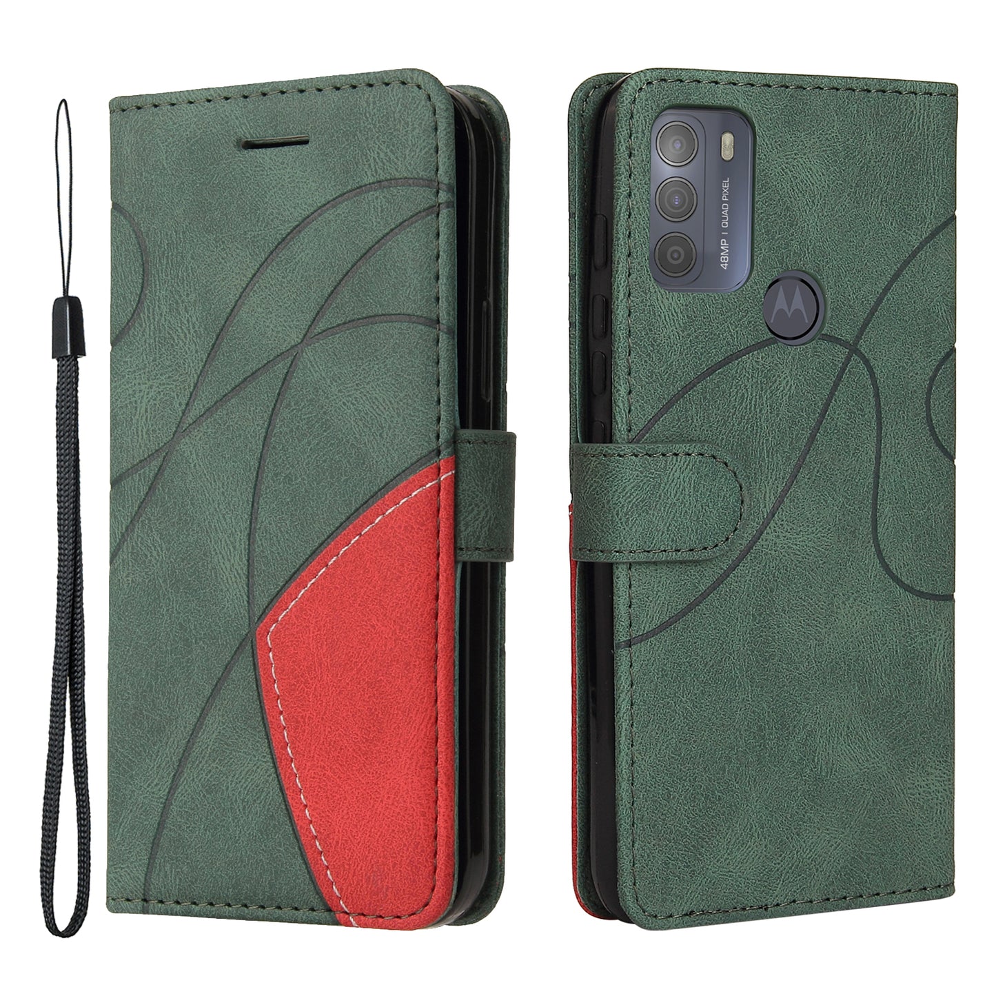 KT Leather Series-1 Splicing Magnetic Clasp Design for Motorola Moto G50, PU Leather Flip Folio Stand Cover with Wrist Strap