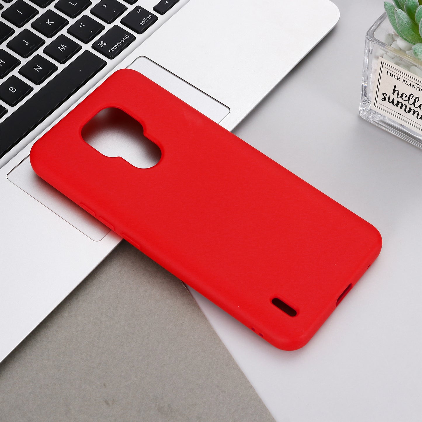 Plain Liquid Silicone Phone Protective Case + Handy Strap for Motorola Moto E7 2020