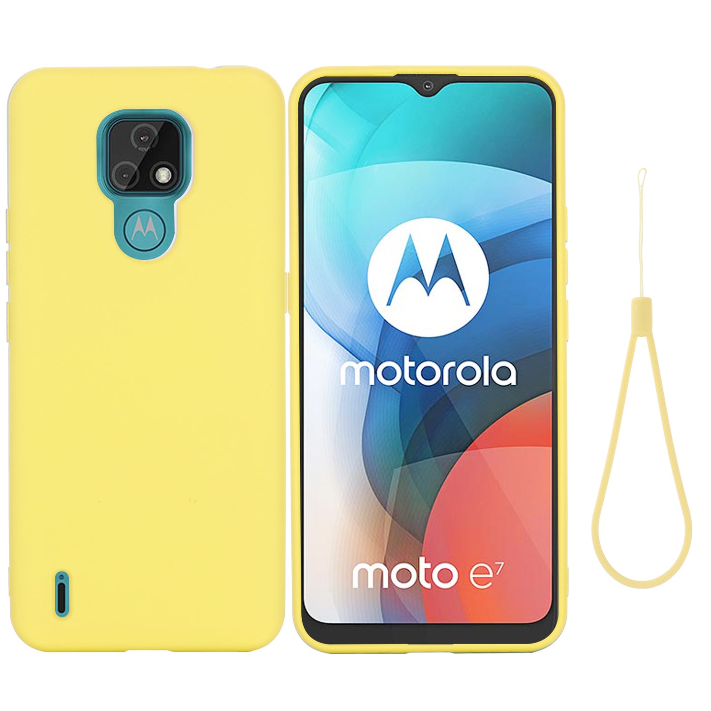 Plain Liquid Silicone Phone Protective Case + Handy Strap for Motorola Moto E7 2020