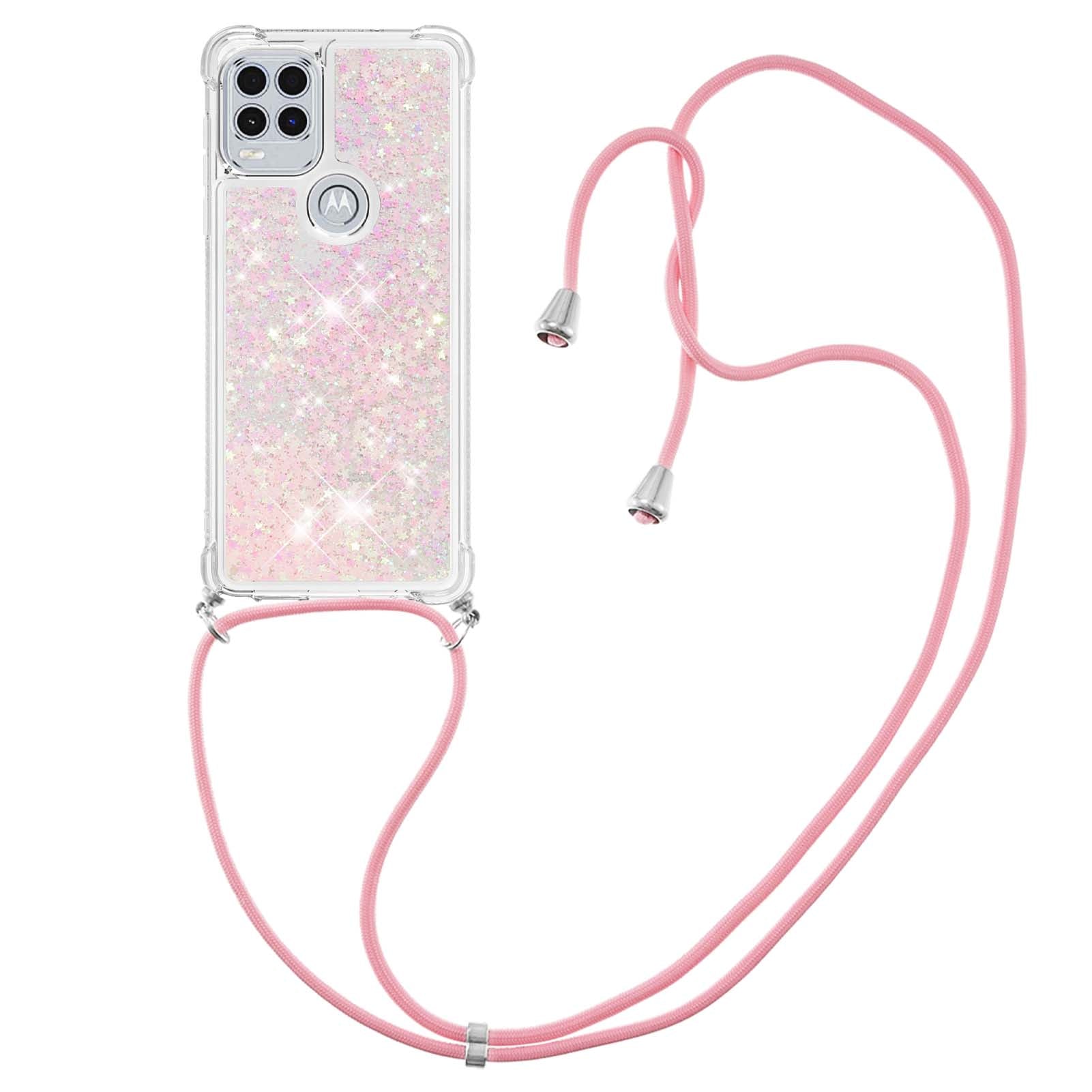 Floating Quicksand Shiny Glitter Mobile Phone TPU Cover with Lanyard for Motorola Moto G Stylus 5G (2021)