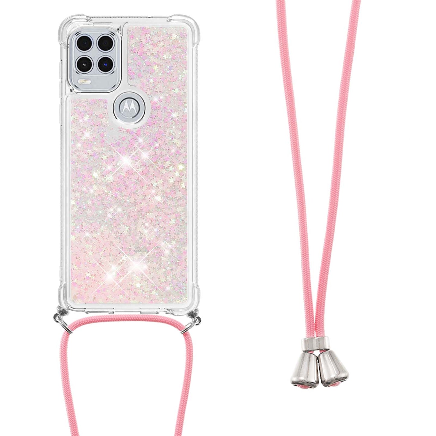 Floating Quicksand Shiny Glitter Mobile Phone TPU Cover with Lanyard for Motorola Moto G Stylus 5G (2021)