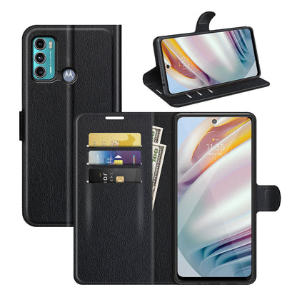 Folio Flip Wallet Design Litchi Skin Leather Case Mobile Phone Stand Cover for Motorola Moto G60/G40 Fusion