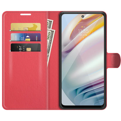 Folio Flip Wallet Design Litchi Skin Leather Case Mobile Phone Stand Cover for Motorola Moto G60/G40 Fusion