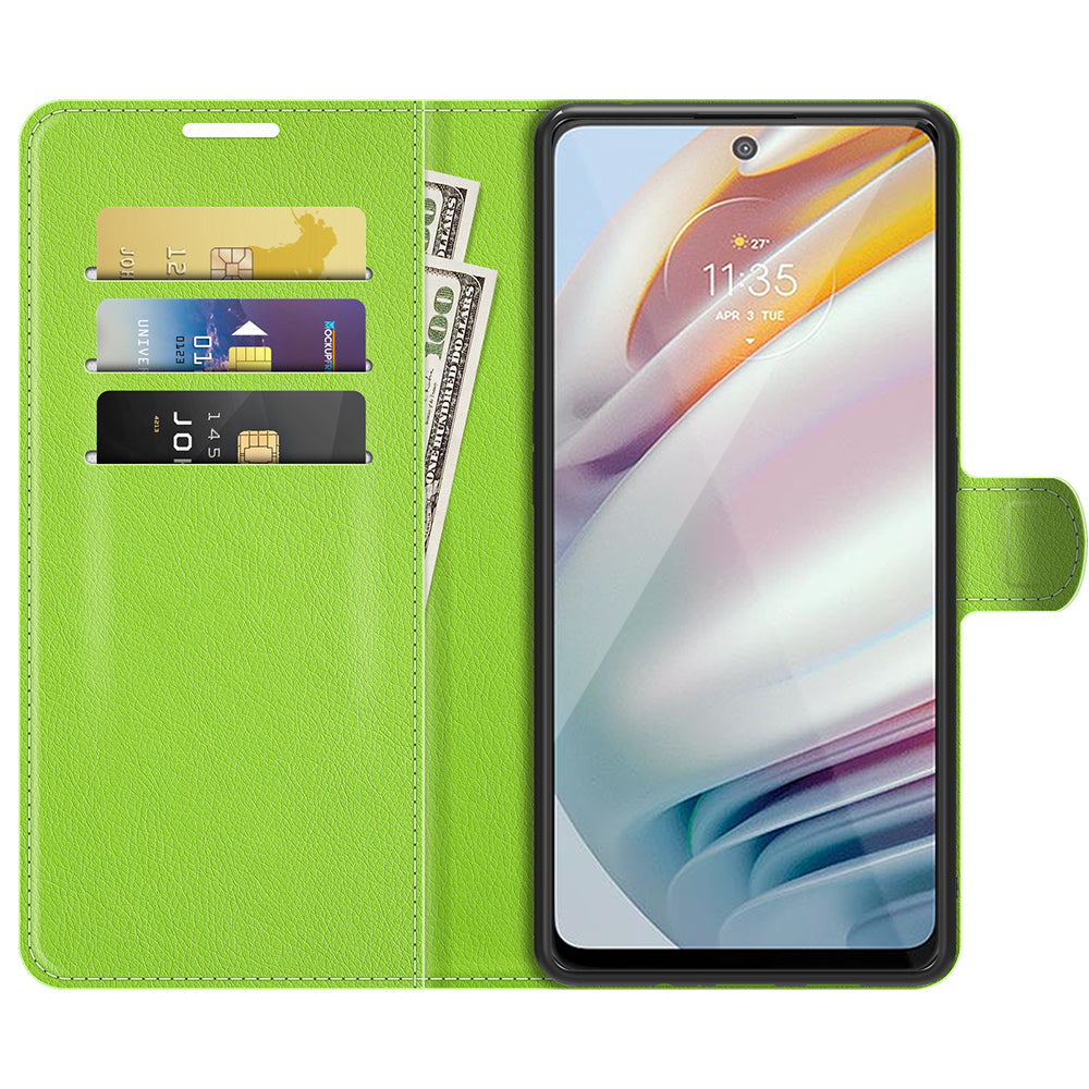 Folio Flip Wallet Design Litchi Skin Leather Case Mobile Phone Stand Cover for Motorola Moto G60/G40 Fusion