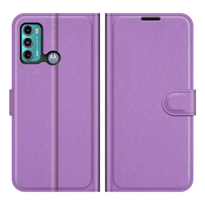 Folio Flip Wallet Design Litchi Skin Leather Case Mobile Phone Stand Cover for Motorola Moto G60/G40 Fusion