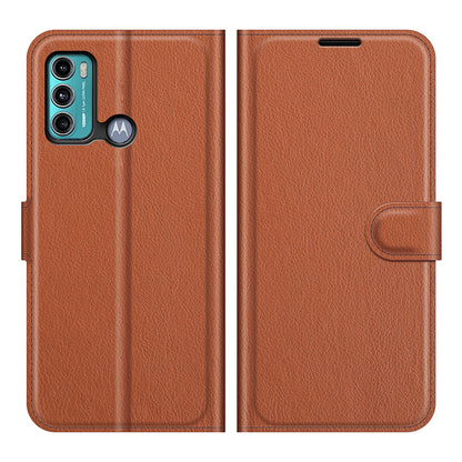 Folio Flip Wallet Design Litchi Skin Leather Case Mobile Phone Stand Cover for Motorola Moto G60/G40 Fusion