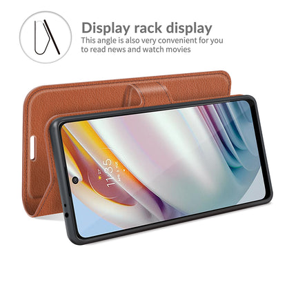 Folio Flip Wallet Design Litchi Skin Leather Case Mobile Phone Stand Cover for Motorola Moto G60/G40 Fusion