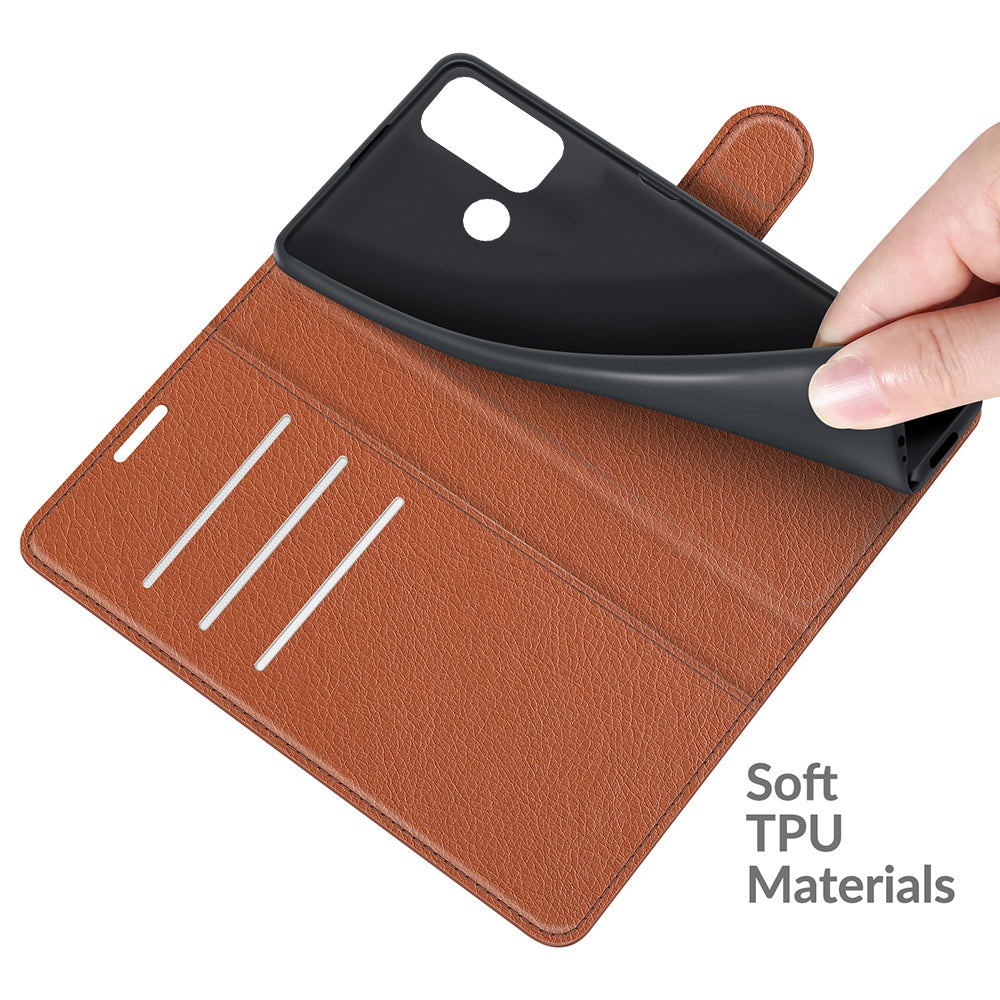 Folio Flip Wallet Design Litchi Skin Leather Case Mobile Phone Stand Cover for Motorola Moto G60/G40 Fusion