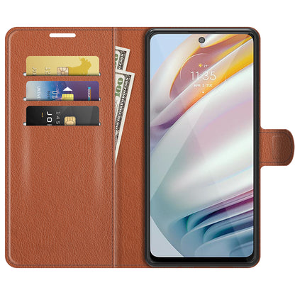 Folio Flip Wallet Design Litchi Skin Leather Case Mobile Phone Stand Cover for Motorola Moto G60/G40 Fusion